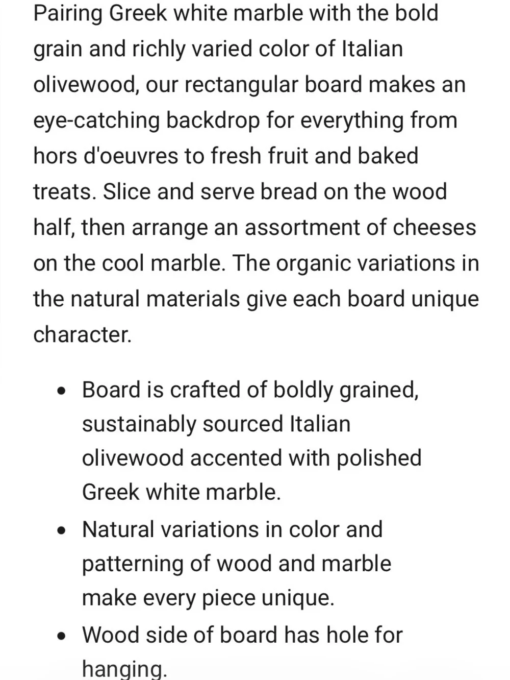 Williams Sonoma - Olivewood & White Marble Rectangular Cheese Board